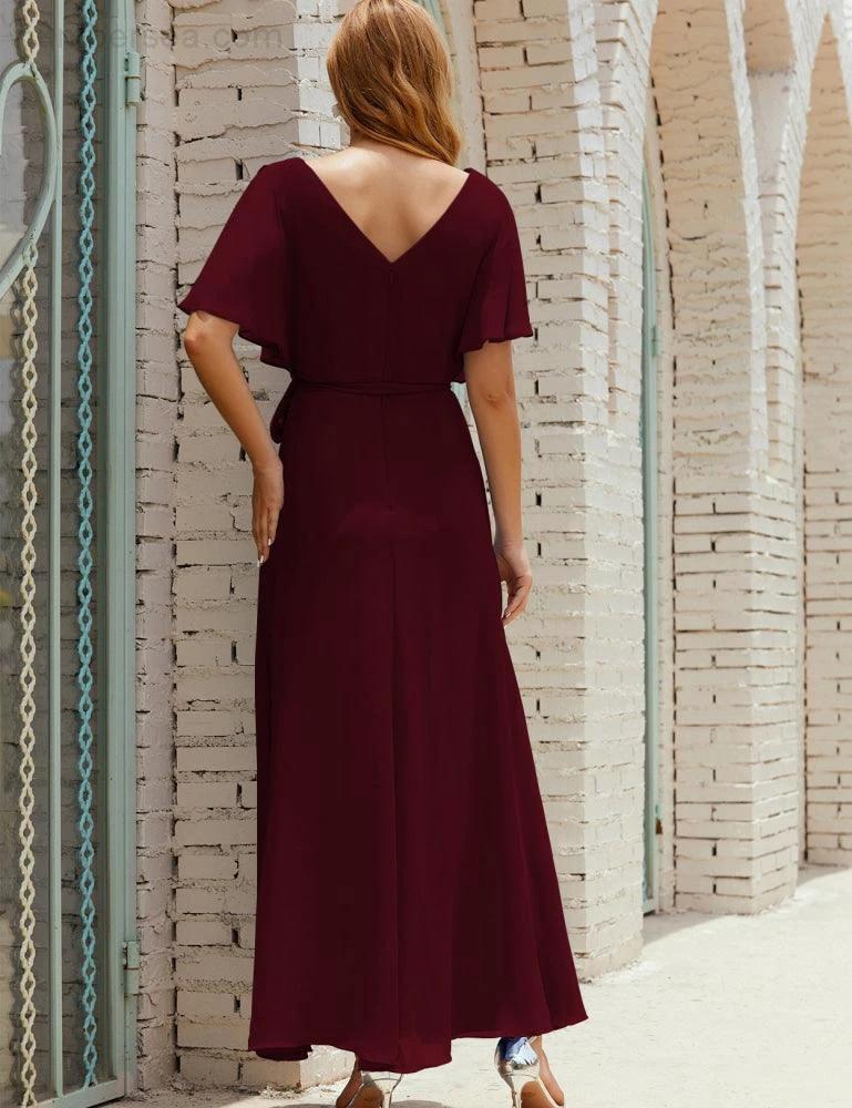 ZapDress V-Neck Bridesmaid Dress Long Formal Dresses with Belt for 28022 (ZD17051)