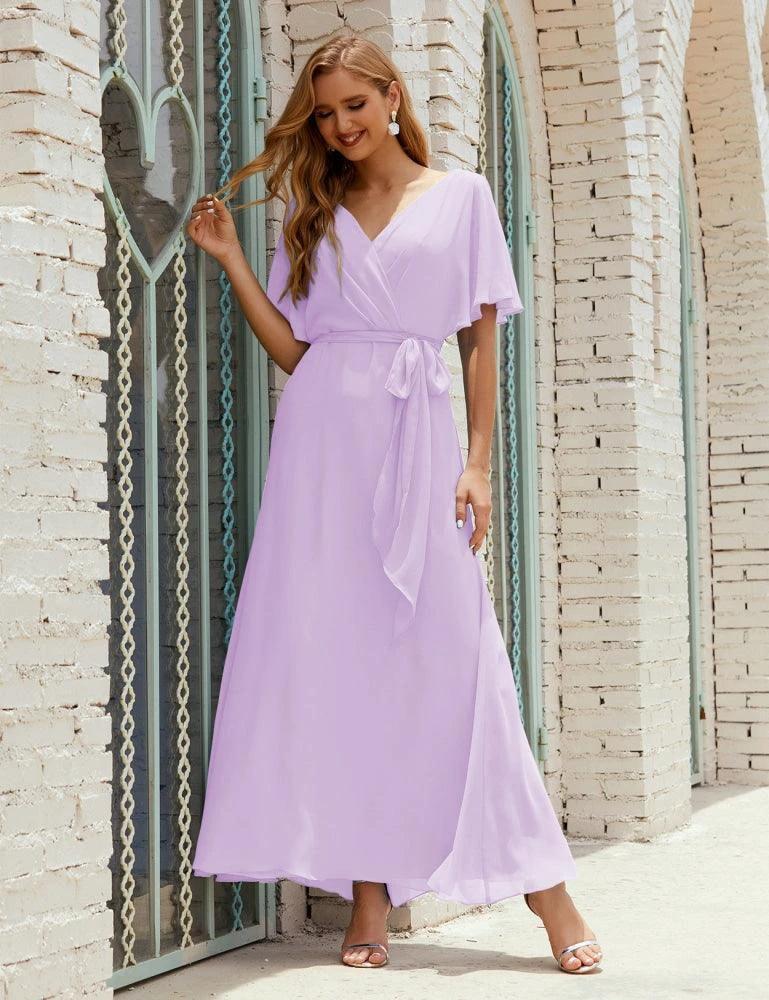 Numbersea V-Neck Bridesmaid Dress Long Formal Dresses with Belt for 28022 by numbersea
