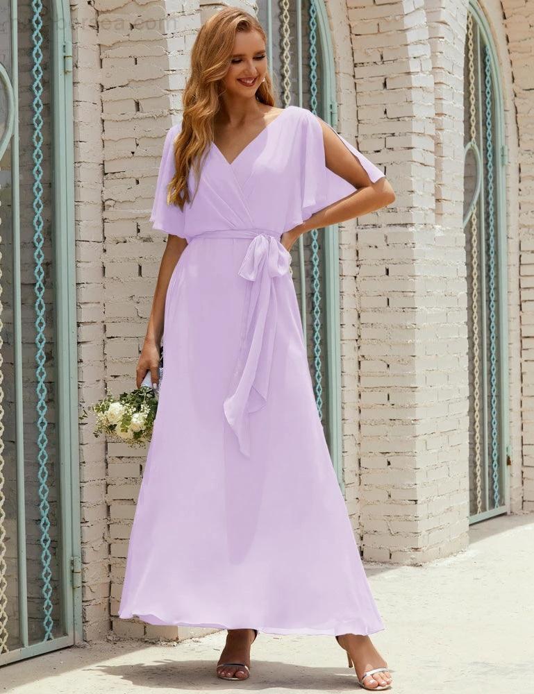 ZapDress V-Neck Bridesmaid Dress Long Formal Dresses with Belt for 28022 (ZD17051)