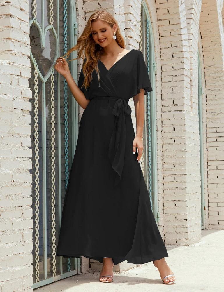 Numbersea V-Neck Bridesmaid Dress Long Formal Dresses with Belt for 28022 by numbersea