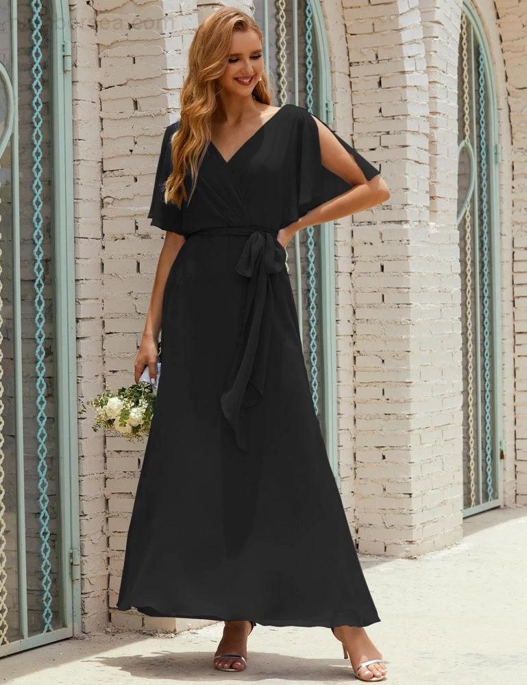 ZapDress V-Neck Bridesmaid Dress Long Formal Dresses with Belt for 28022 (ZD17051)