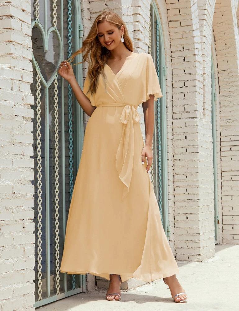 Numbersea V-Neck Bridesmaid Dress Long Formal Dresses with Belt for 28022 by numbersea