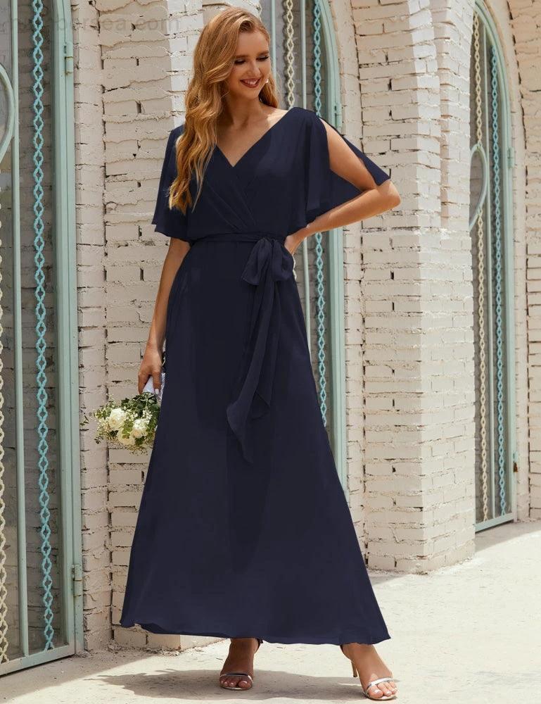 ZapDress V-Neck Bridesmaid Dress Long Formal Dresses with Belt for 28022 (ZD17051)