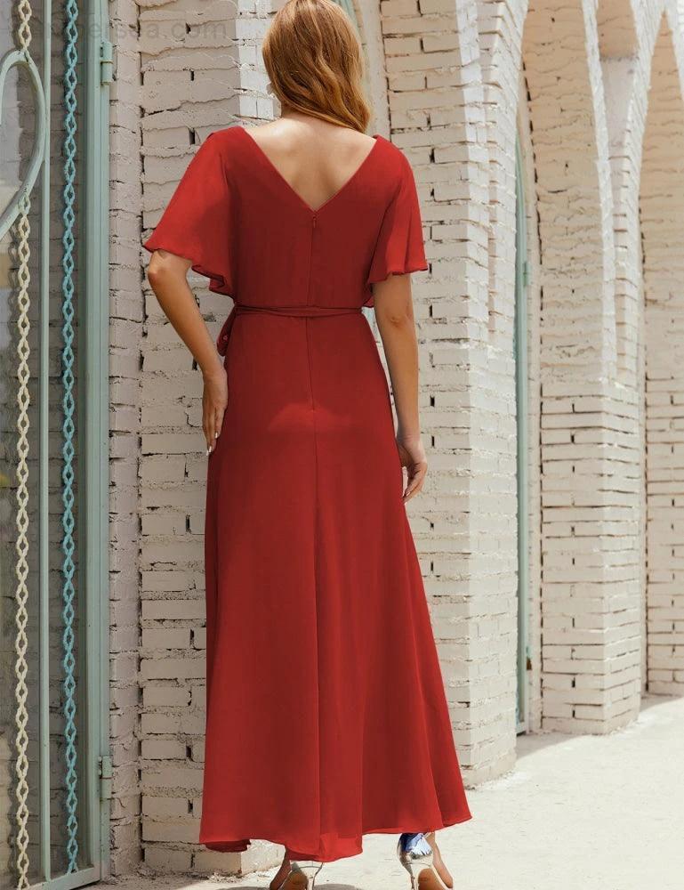 ZapDress V-Neck Bridesmaid Dress Long Formal Dresses with Belt for 28022 (ZD17051)