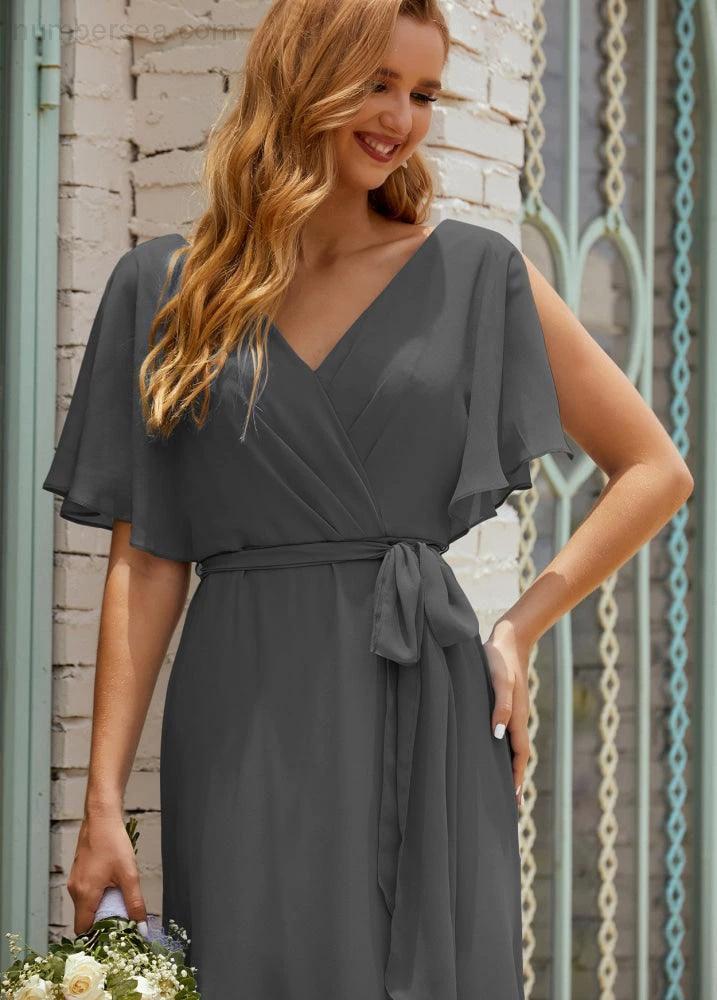 ZapDress V-Neck Bridesmaid Dress Long Formal Dresses with Belt for 28022 (ZD17051)