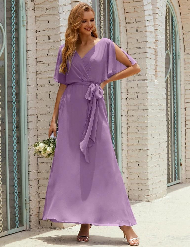 ZapDress V-Neck Bridesmaid Dress Long Formal Dresses with Belt for 28022 (ZD17051)