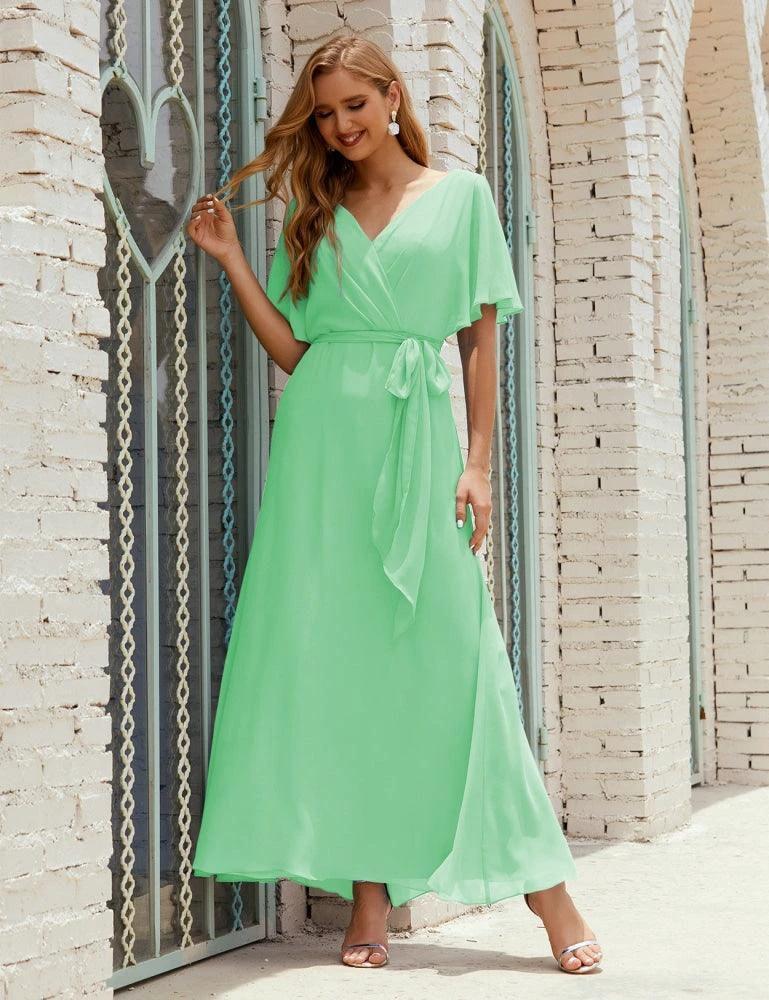 Numbersea V-Neck Bridesmaid Dress Long Formal Dresses with Belt for 28022 by numbersea