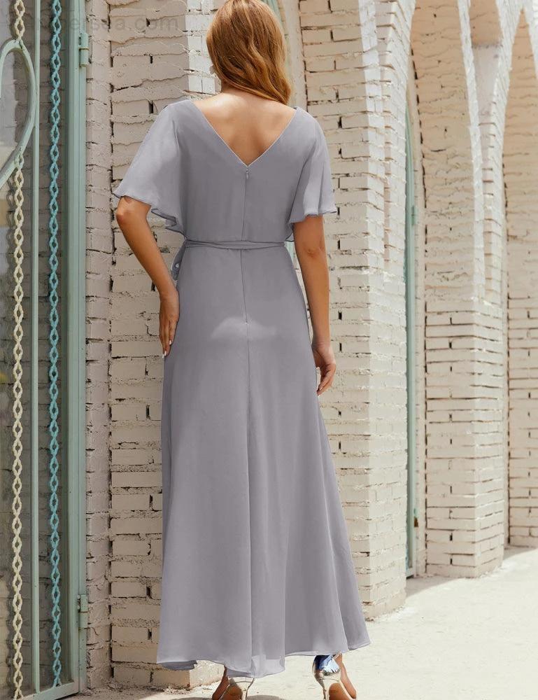 ZapDress V-Neck Bridesmaid Dress Long Formal Dresses with Belt for 28022 (ZD17051)