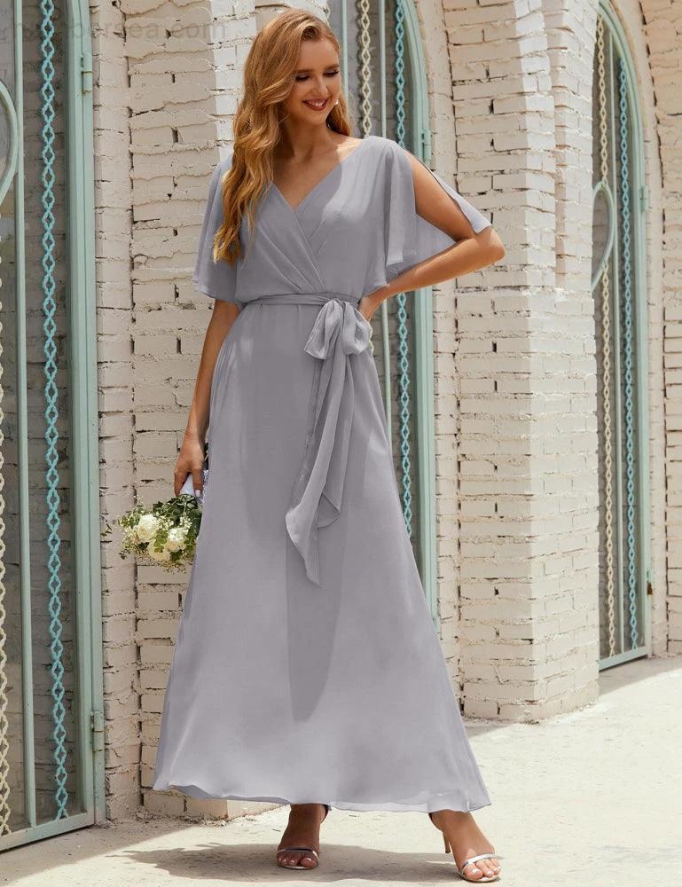 ZapDress V-Neck Bridesmaid Dress Long Formal Dresses with Belt for 28022 (ZD17051)