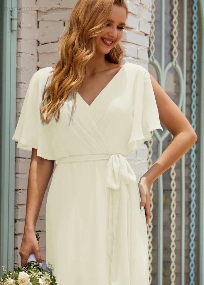 ZapDress V-Neck Bridesmaid Dress Long Formal Dresses with Belt for 28022 (ZD17051)