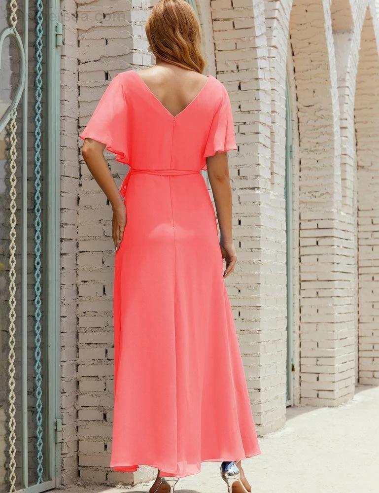 ZapDress V-Neck Bridesmaid Dress Long Formal Dresses with Belt for 28022 (ZD17051)