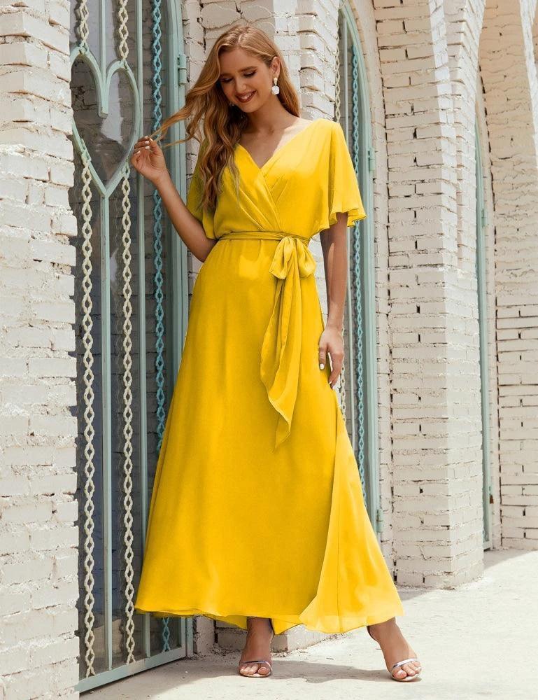 Numbersea V-Neck Bridesmaid Dress Long Formal Dresses with Belt for 28022 by numbersea
