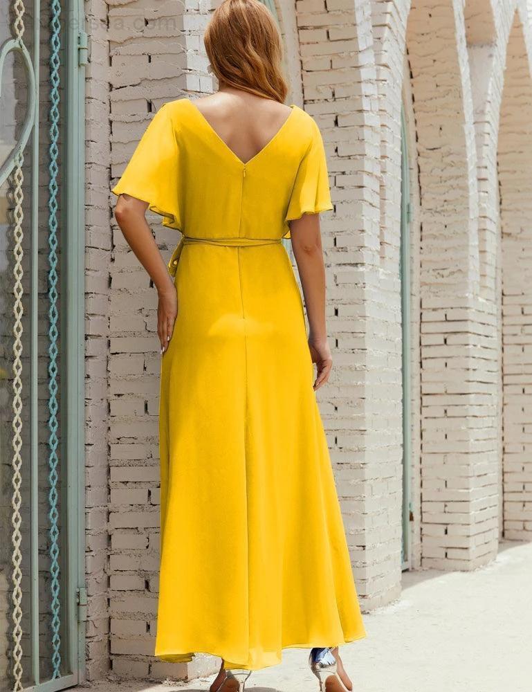 ZapDress V-Neck Bridesmaid Dress Long Formal Dresses with Belt for 28022 (ZD17051)