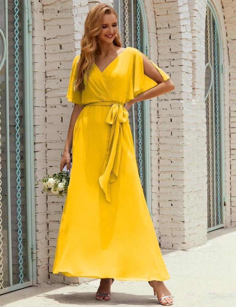 ZapDress V-Neck Bridesmaid Dress Long Formal Dresses with Belt for 28022 (ZD17051)