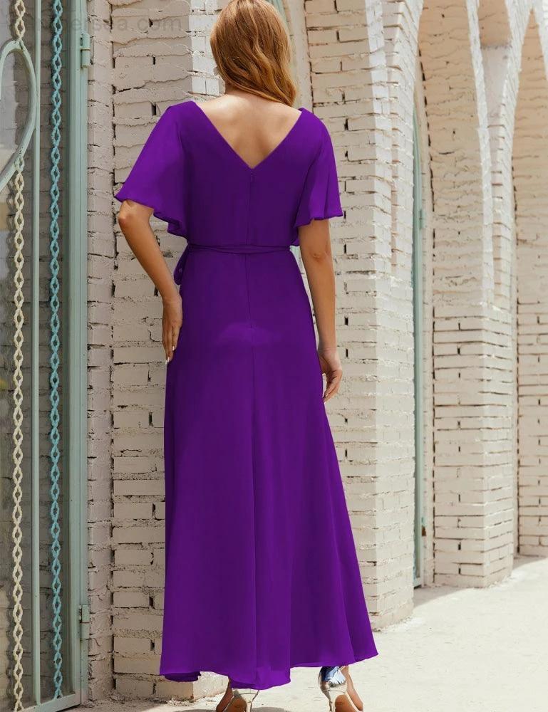 ZapDress V-Neck Bridesmaid Dress Long Formal Dresses with Belt for 28022 (ZD17051)