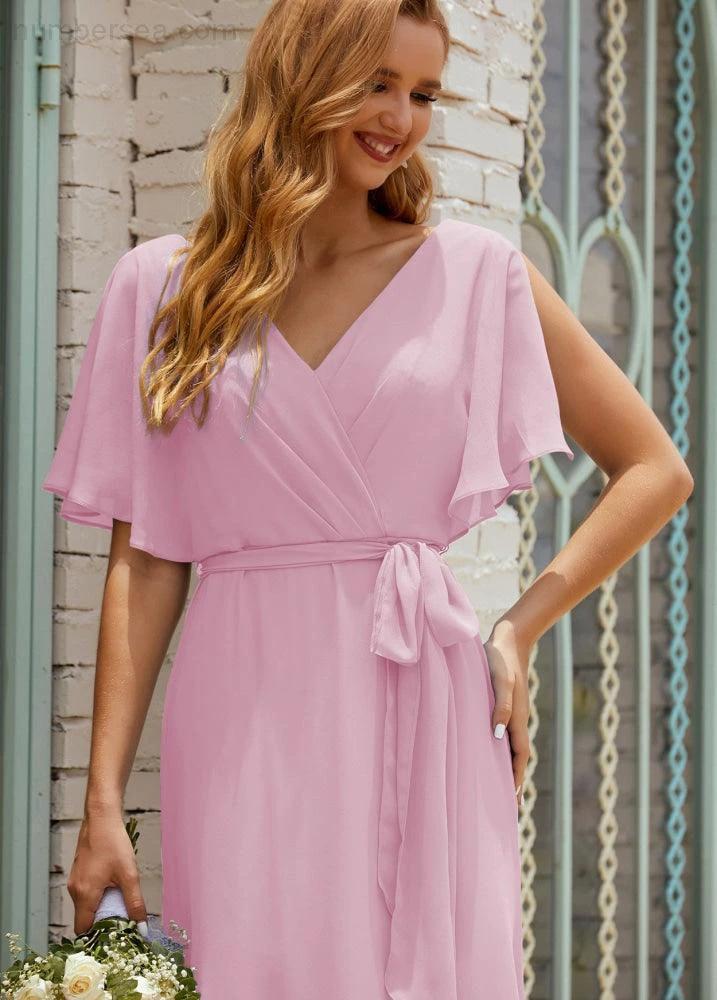 ZapDress V-Neck Bridesmaid Dress Long Formal Dresses with Belt for 28022 (ZD17051)