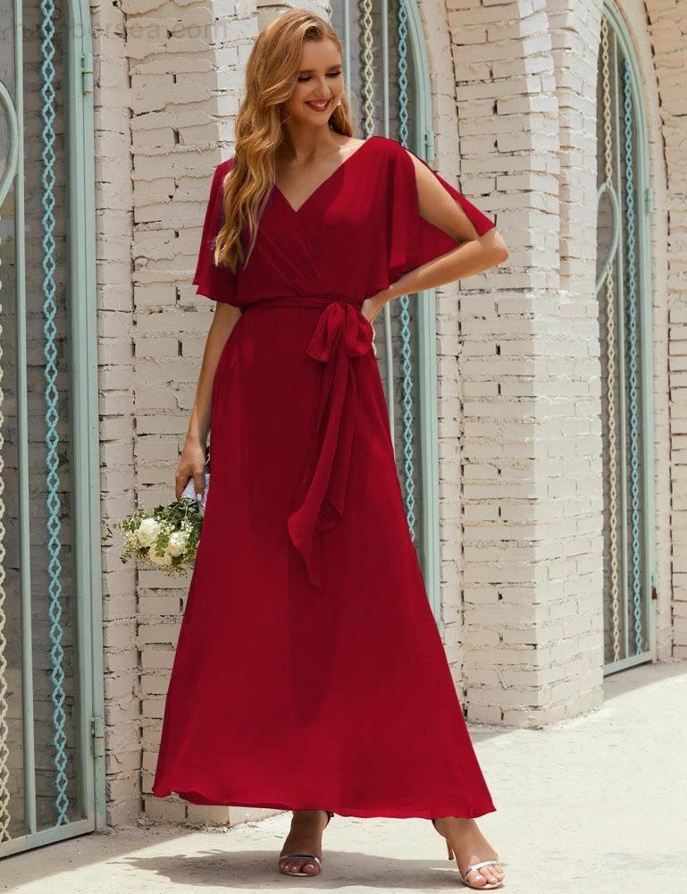 ZapDress V-Neck Bridesmaid Dress Long Formal Dresses with Belt for 28022 (ZD17051)