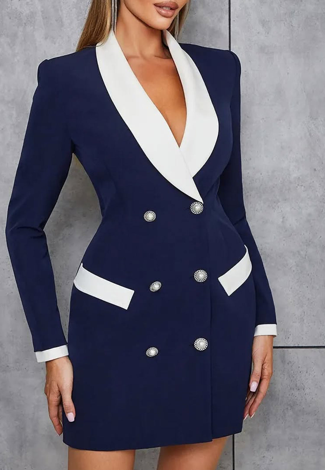 V-Neck Button Long Sleeves Blazer Sheath Short Dress