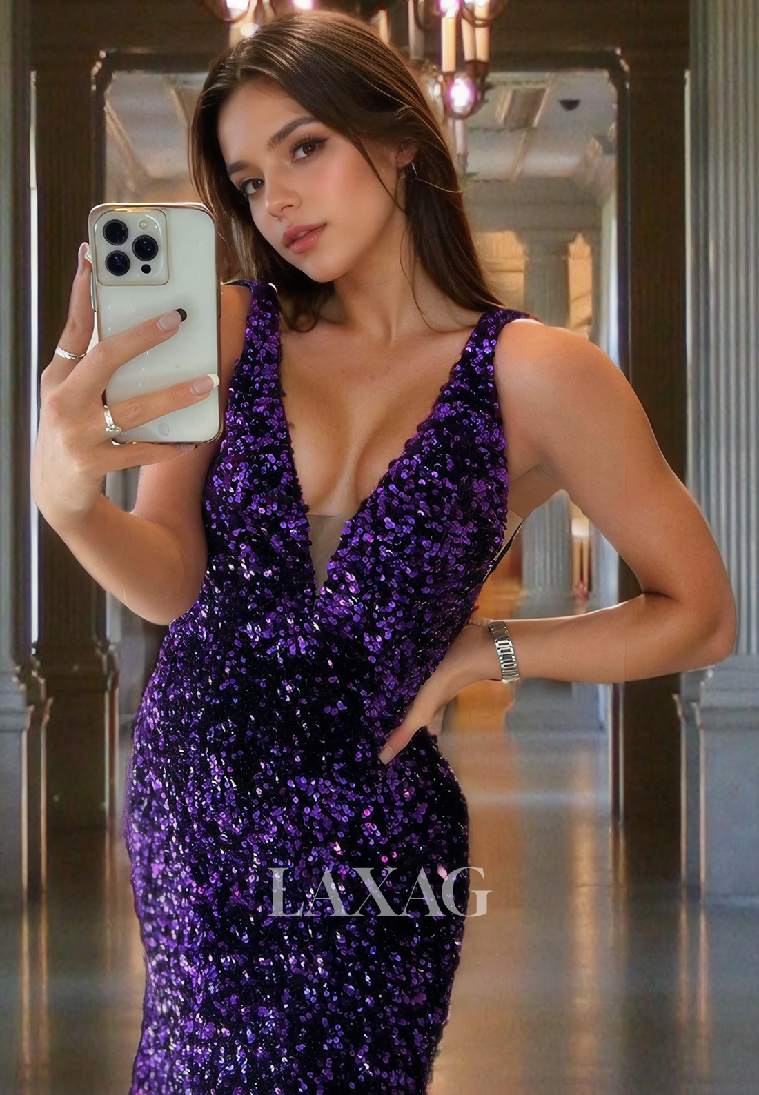 20751 - Attractive V-Neck Sequins Prom Dress Glitter