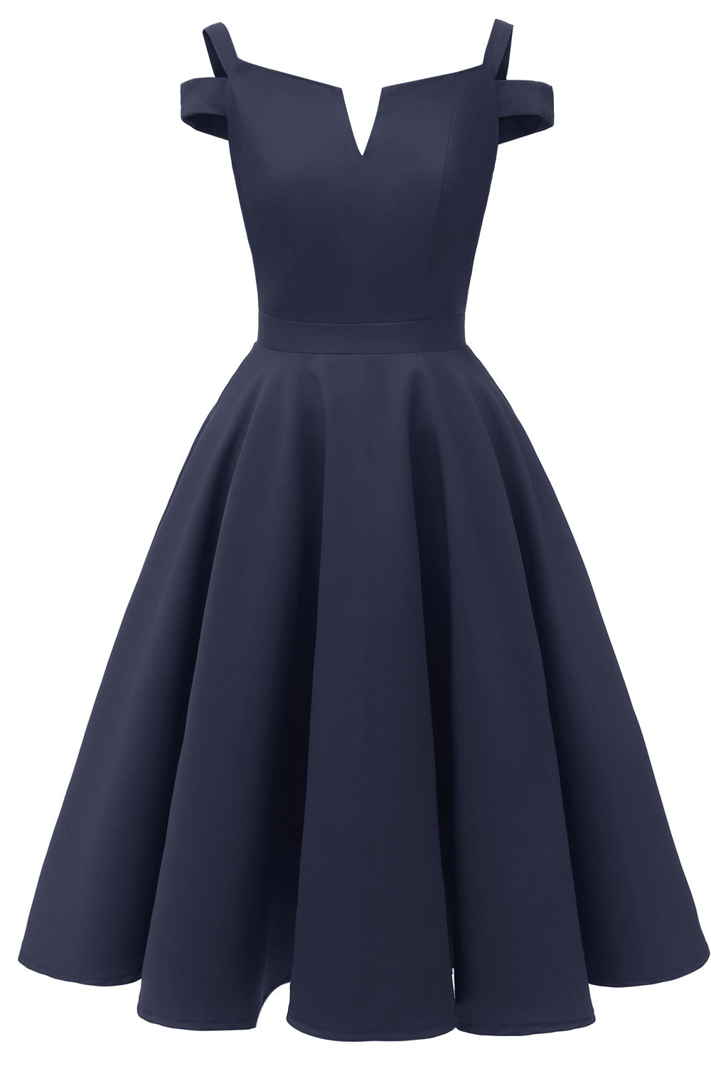 V-cut Cold Shoulder Satin Prom Dress - Fashionpara