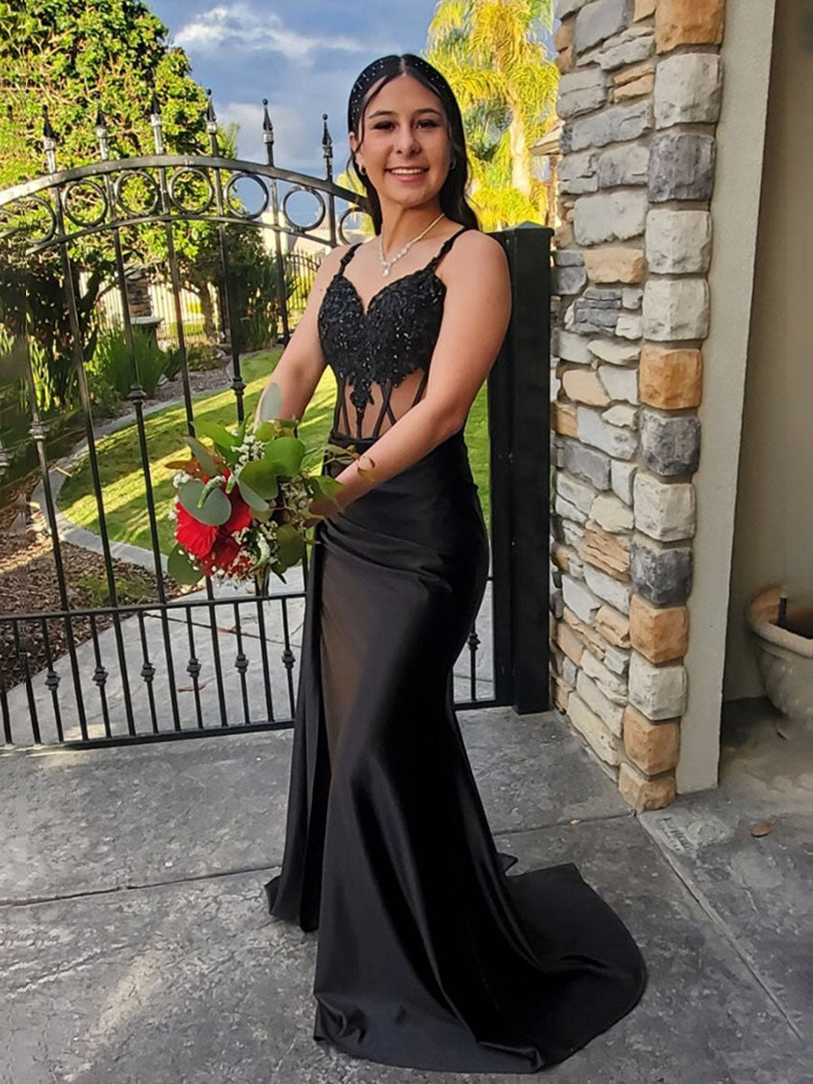 V-Neck Sequin Appliques Long Prom Dress with Slit - FashionDia