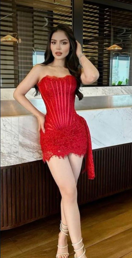 Pretty Red Lace Strapless Sheath Short Birthday Dress Formal Graduation Homecoming Dress D006