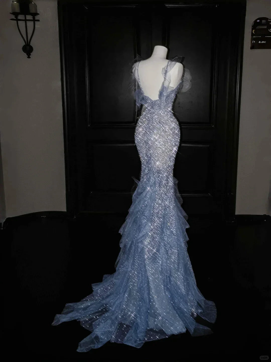 Gorgeous Blue Tulle Sequins Beaded Ruffles Mermaid Prom Dress,Formal Evening Dress Wedding Dress (ZD13767)