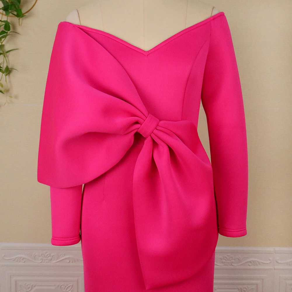 Women's Elegant V-Neck Off-the-Shoulder Long Dress Big Knot Slim Evening Dresses Boutique Occasion Dresses - View 5 | FashionDia