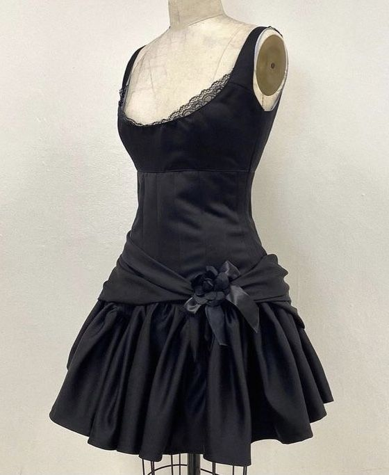 Simple A Line Black satin A Line Short Birthday Outfits 8th Grade Homecoming Dress