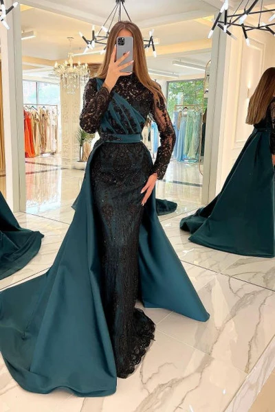 luxury lace embroidered prom dress sexy evening dresses with detachable tail Y4998 - View 4 | VelvetHem