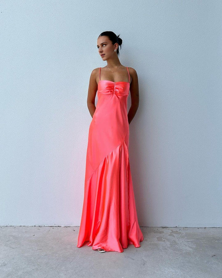 Simple Peach A Line Long Prom Dress Formal Party Dress With Side Slit