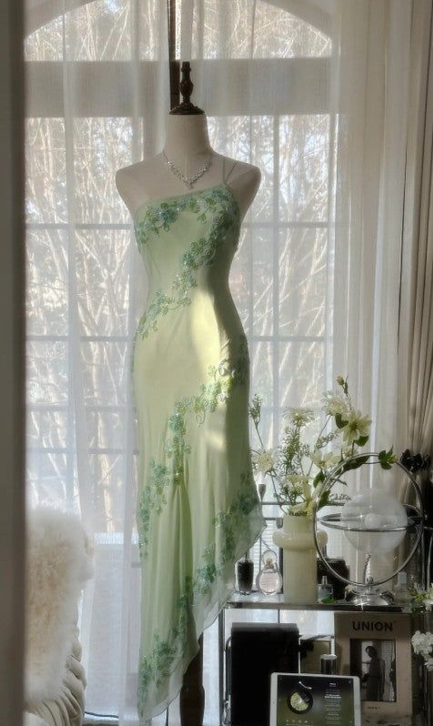Elegant Green One Shoulder Chiffon Beaded Prom Dress Mermaid Evening Dress Y8559 - VelvetHem