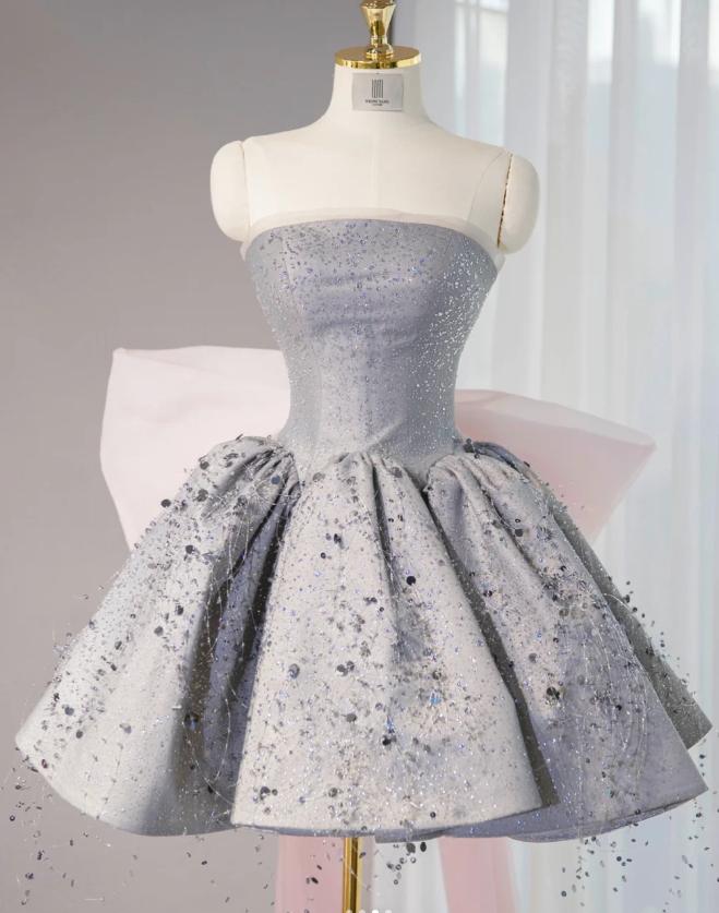 Charming Strapless Short A Line Birthday Dress Gray Homecoming Dress