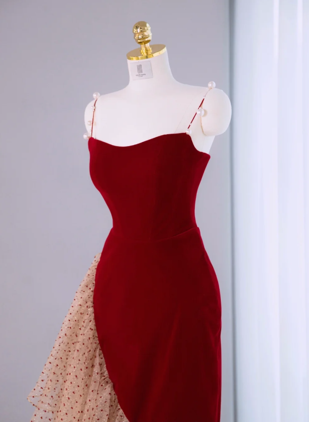Vintage Red Velvet Ruffle Party Dress Mermaid Birthday Dress - View 3 | FashionDia
