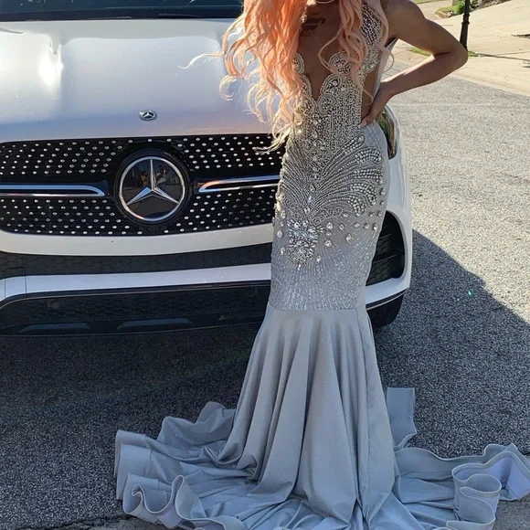 Gorgeous Satin Beaded Evening Gown,Formal Mermaid Prom Dress