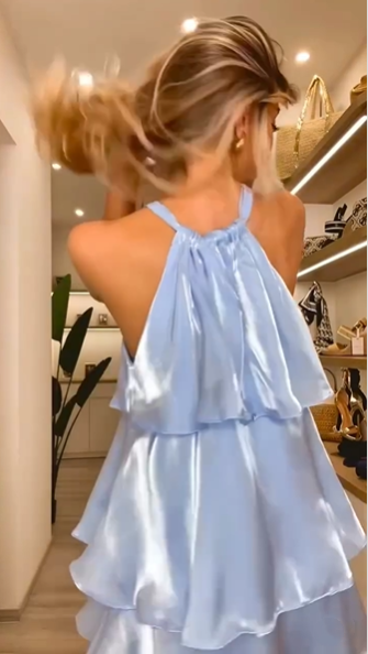 Classy Blue Halter Sleeveless Short Party Dress Formal Homecoming Dress Birthday Dress - View 5 | FashionDia