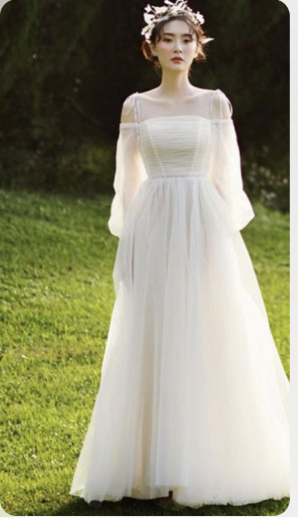 Champagne tulle long prom dress, champagne tulle evening dress - View 4 | FashionDia