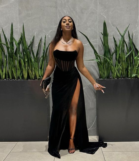 Sexy Black Sheath Prom Dress With High Slit,Black Party Gown
