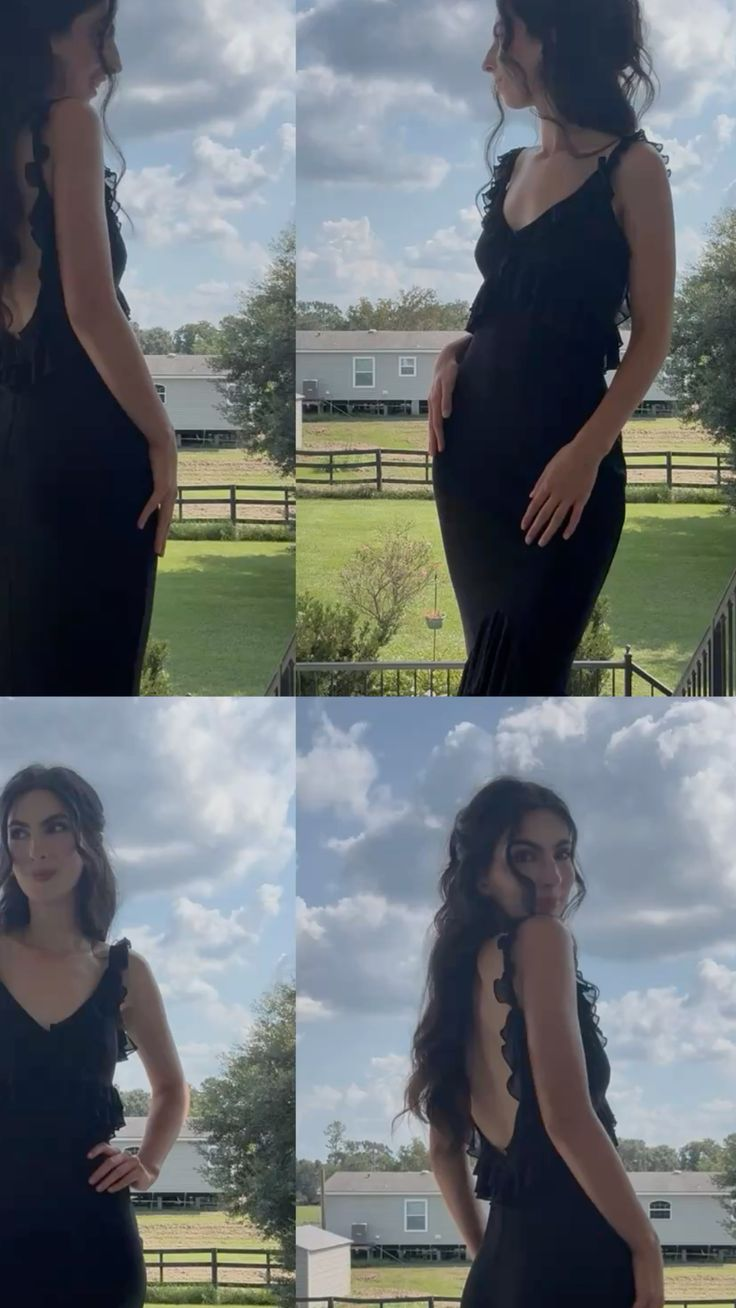 Classy V-Neck Black Satin Chiffon Ruffle Mermaid Prom Dress Birthday Party Dress - FashionDia