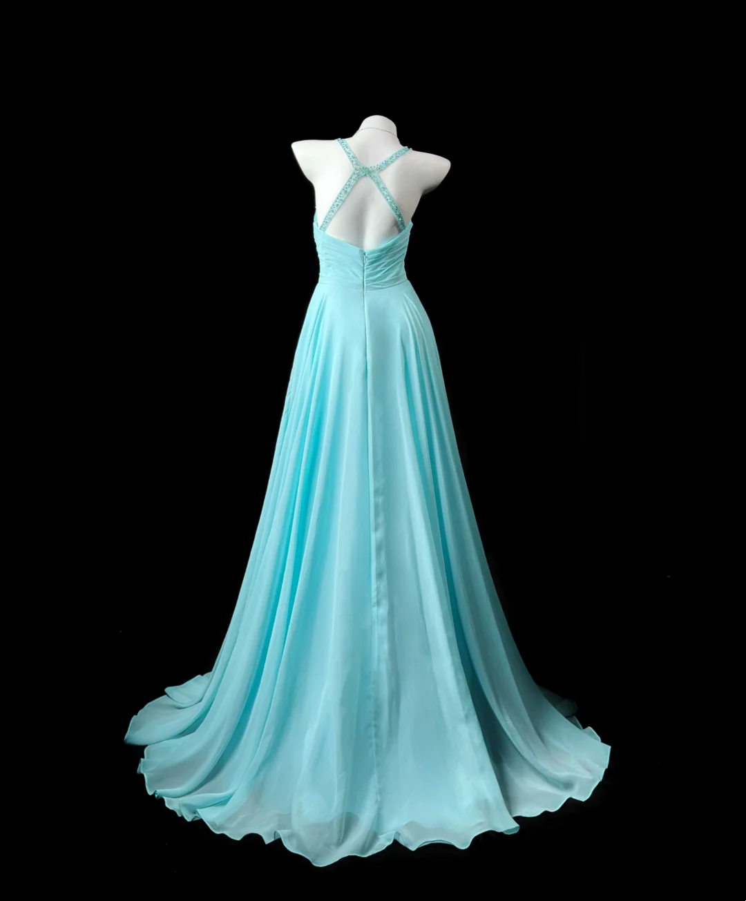 V Neck A Line Chiffon Prom Dress Open Back Wedding Guest Dress J10052