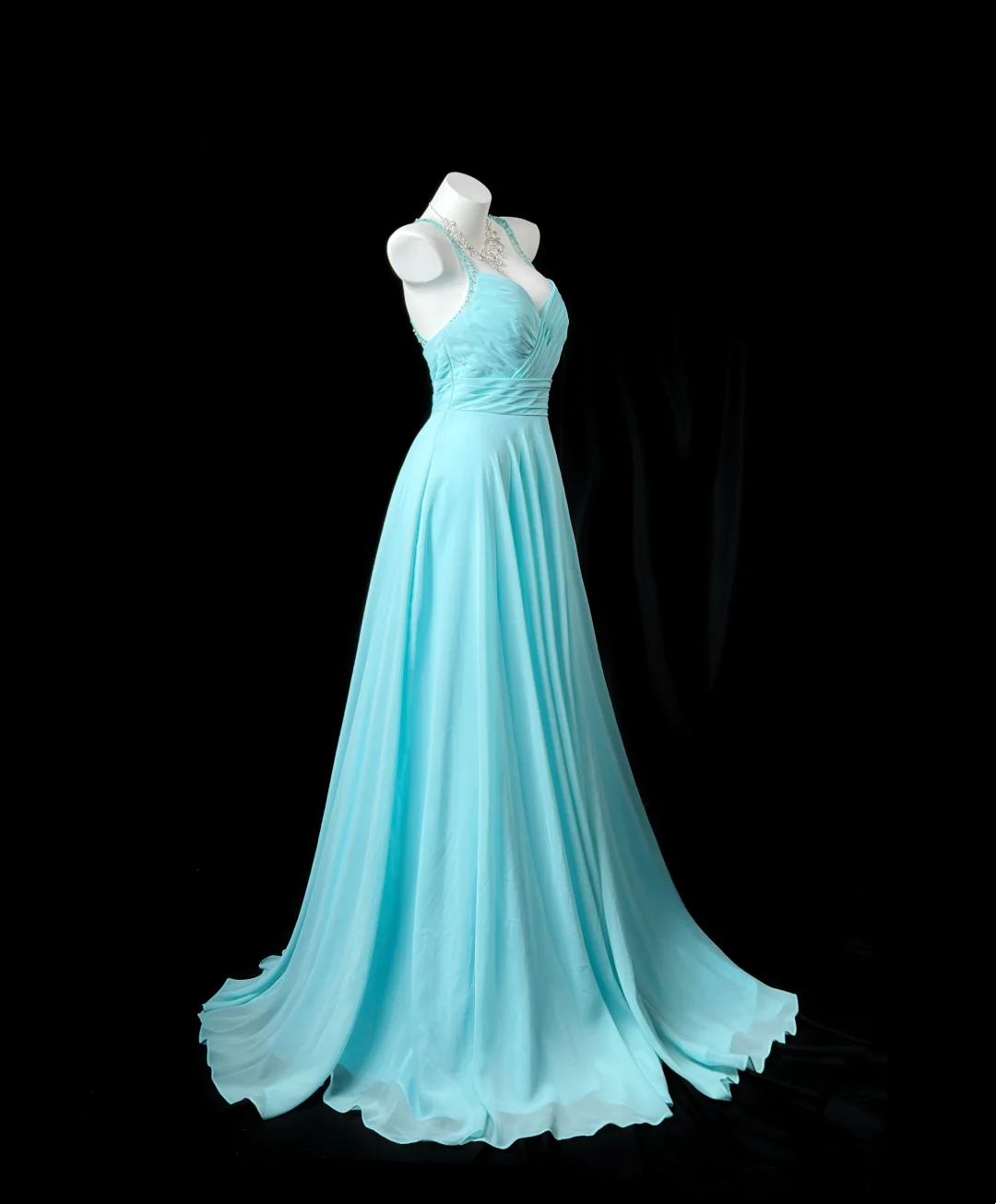 V Neck A Line Chiffon Prom Dress Open Back Wedding Guest Dress J10052