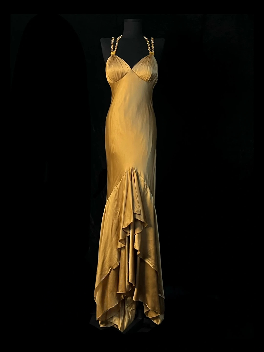 V-Neck Gold Mermaid Satin Prom Dress Formal Evening Dress