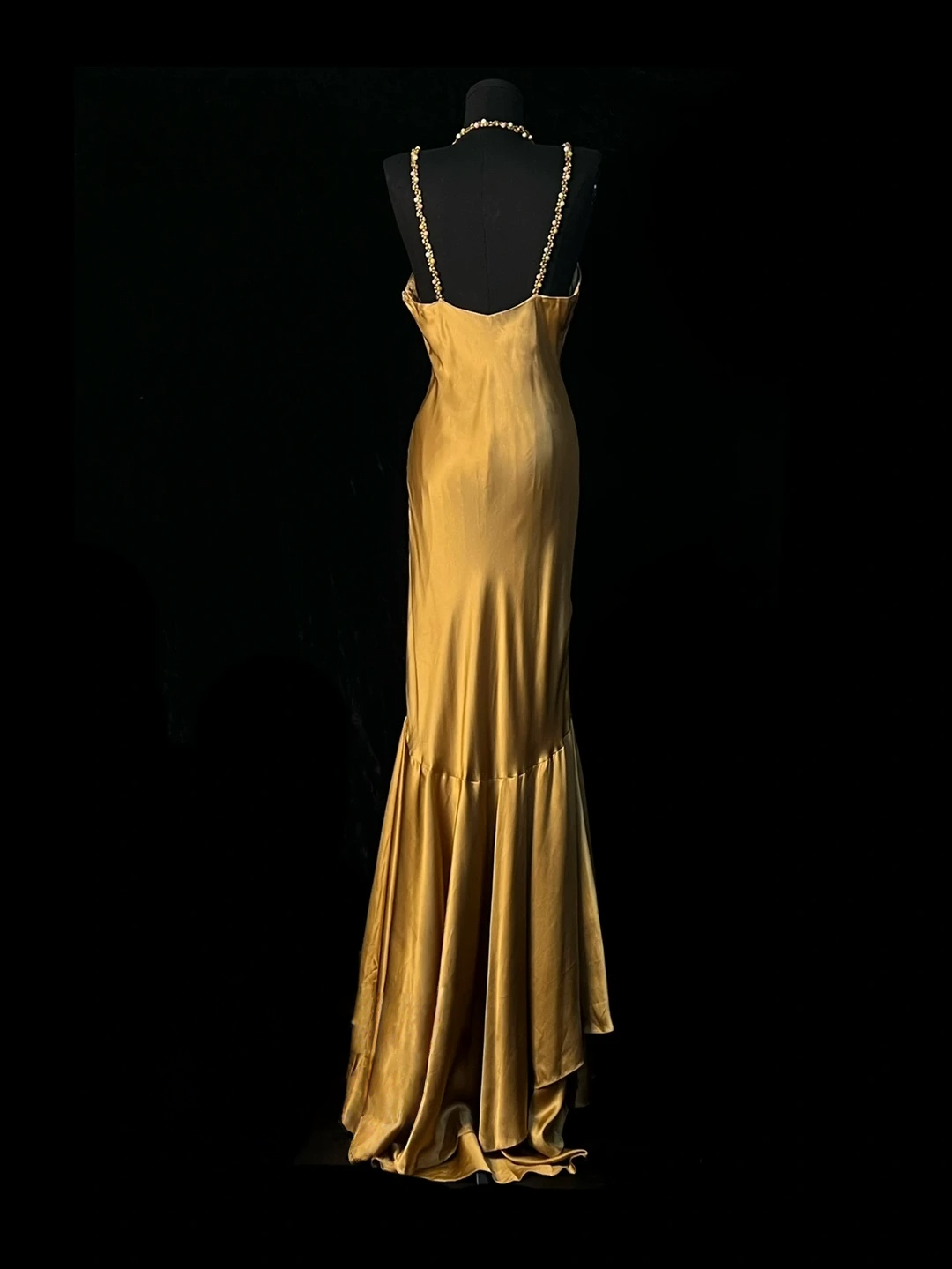 V-Neck Gold Mermaid Satin Prom Dress Formal Evening Dress