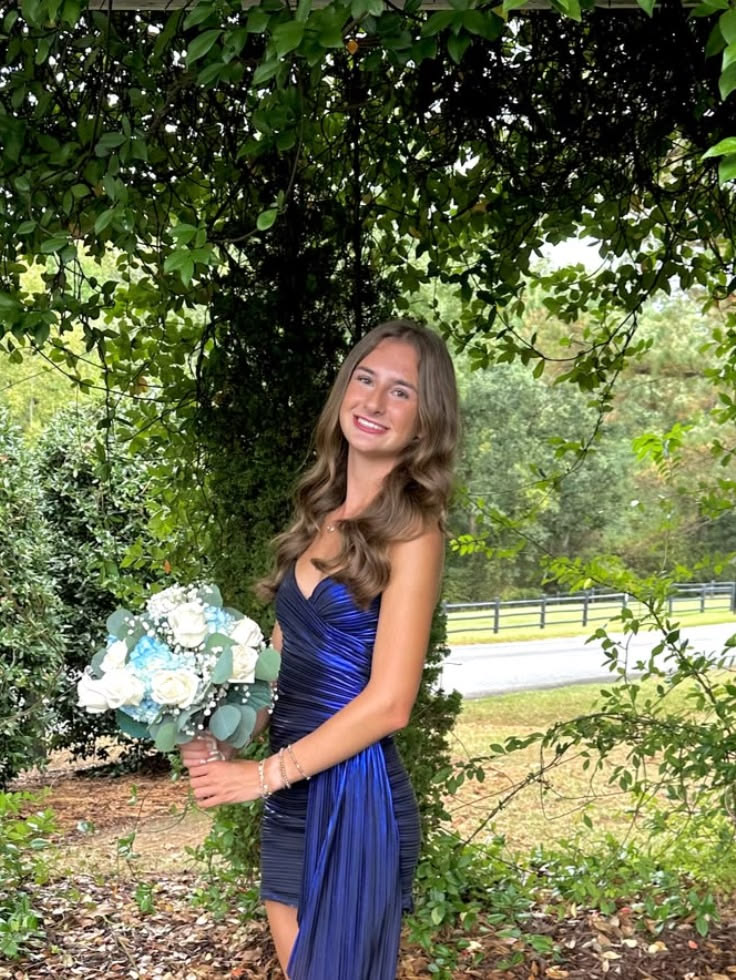 V-Neck Navy Blue Homecoming Dress Pleated Cocktail Dress
