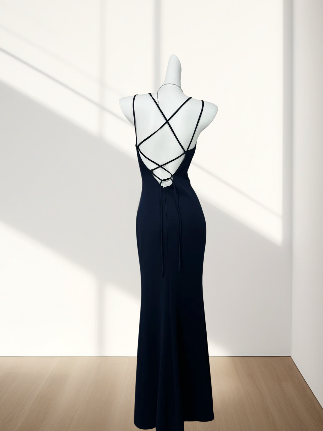 V-Neck Navy Blue Sheath Prom Dress With Slit Sexy Evening Dress