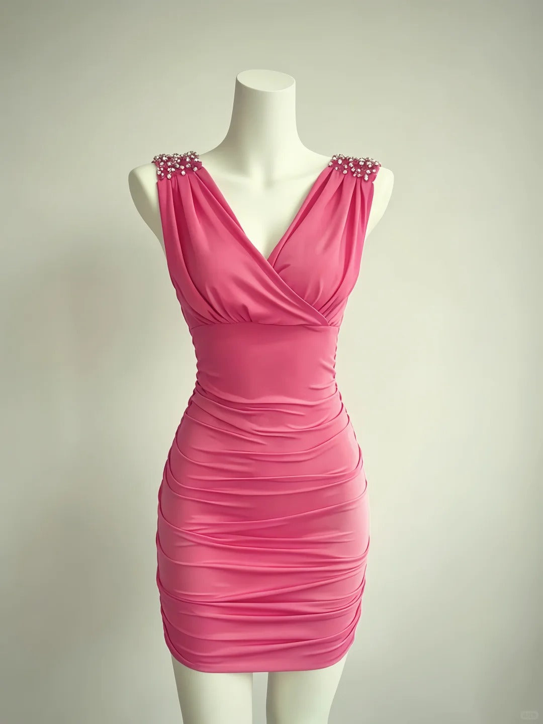 V-Neck Pink Sheath Homecoming Dress Short Cocktail Dress