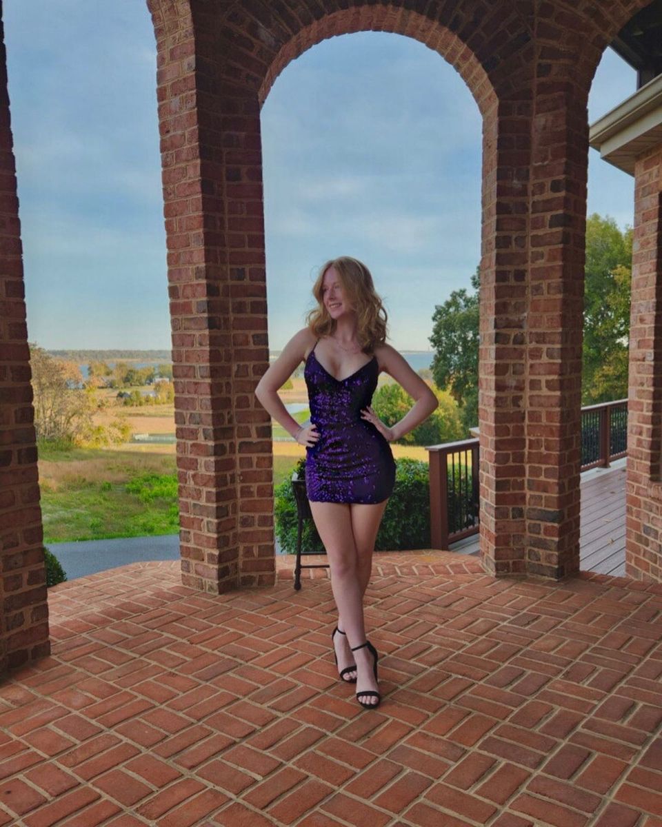 V-Neck Purple Sequin Short Homecoming Party Dress