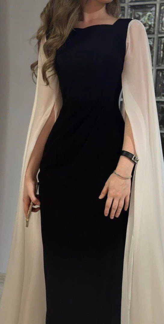 Beautiful Black Satin Chiffon Sheath Evening Dress Elegant Formal Prom Party Dress - View 2 | FashionDia