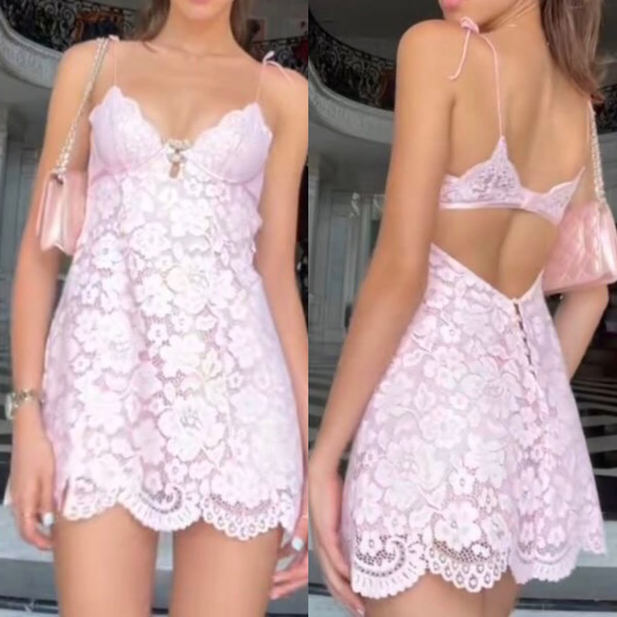 Sexy Spaghetti Straps Pink Lace Backless Short Party Dress Formal 8th Grade Homecoming Dress