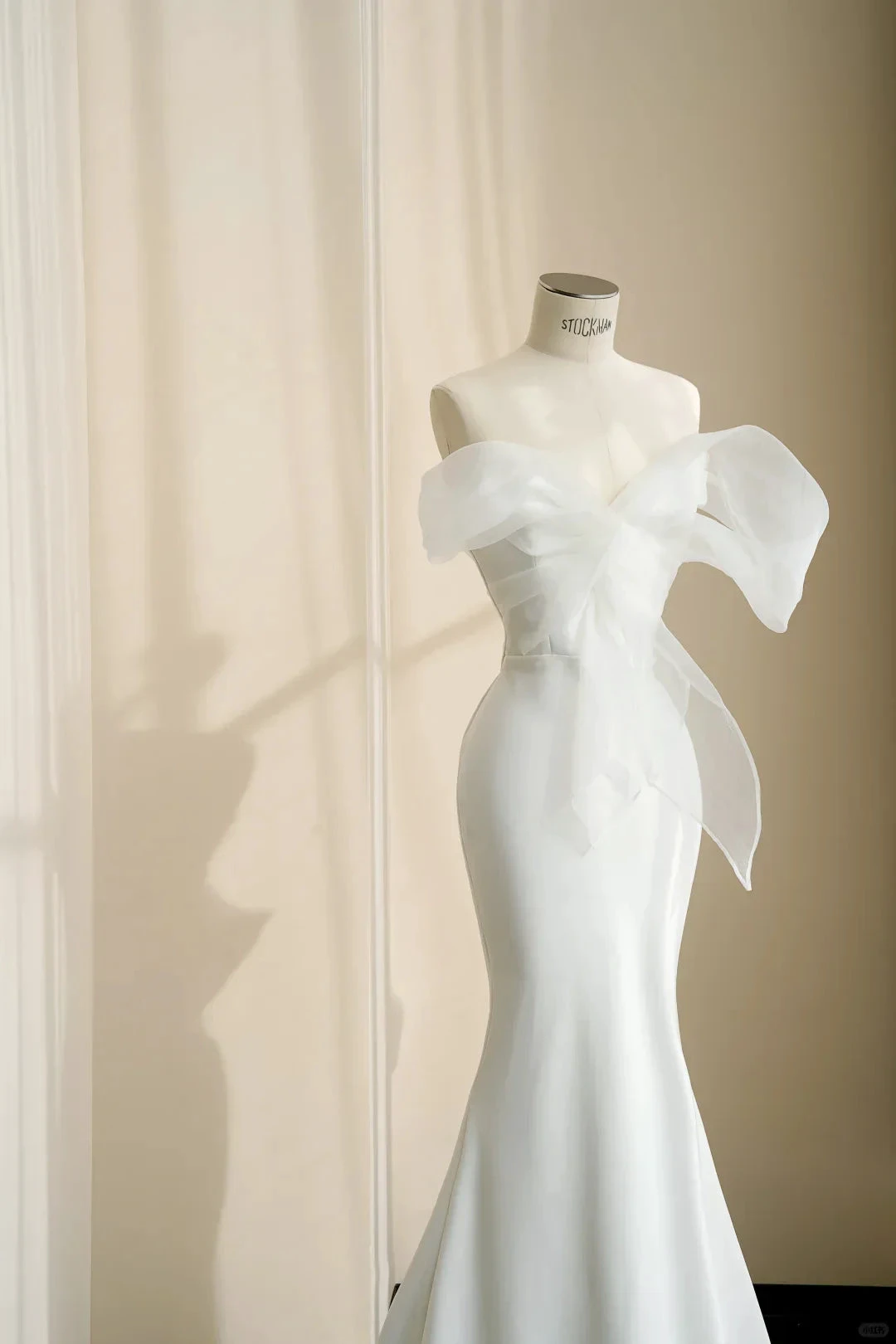 Pretty White Strapless Satin Organza Bow Mermaid Evening Dress,Formal Prom Dress Wedding Dress (ZD13773)